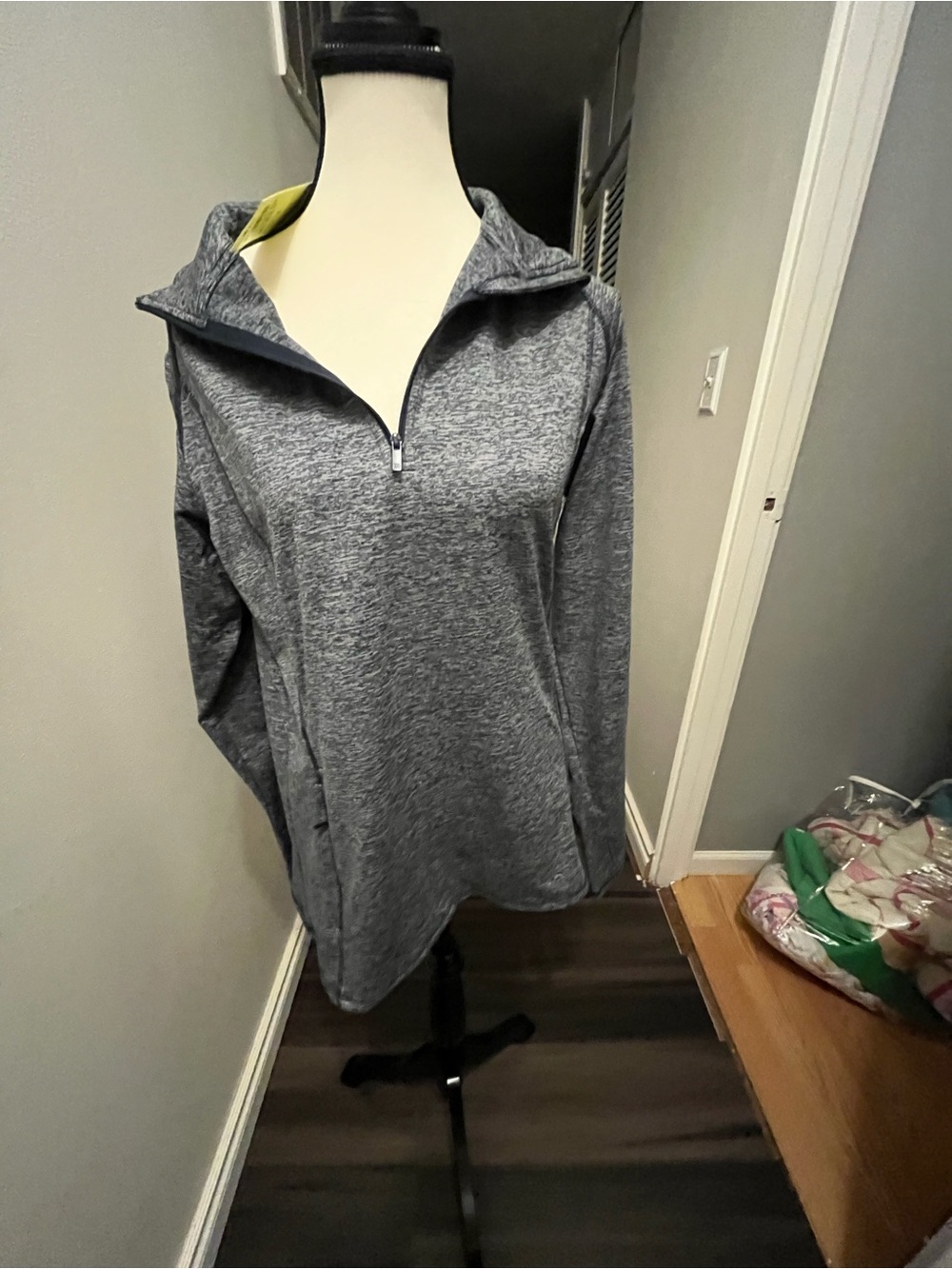 all in motion Gray Heather Quarter-Zip Pullover with Lime Trim
